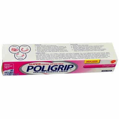 SUPER POLIGRIP Denture Adhesive Cream Original 2.40 oz (Pack of 4)
