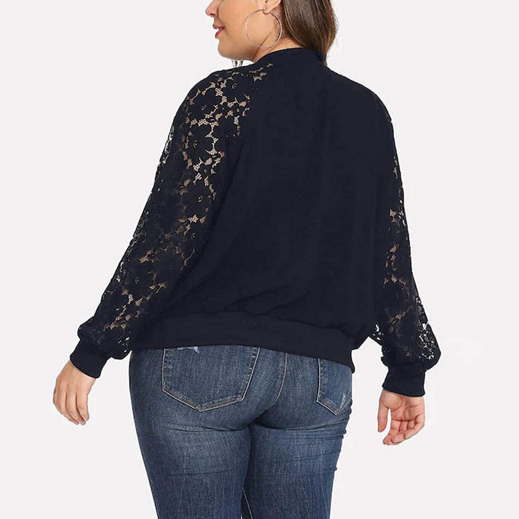 WUAI-Women Bomer Jackets Plus Size Casual Lace Loose Long Sleeve Coat Outwear Cardigans Tops