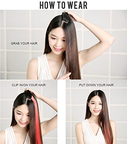 Lavender Hairpieces for Kids Highlights Straight Clip in Colored or Colorful Hair Extensions for Gir