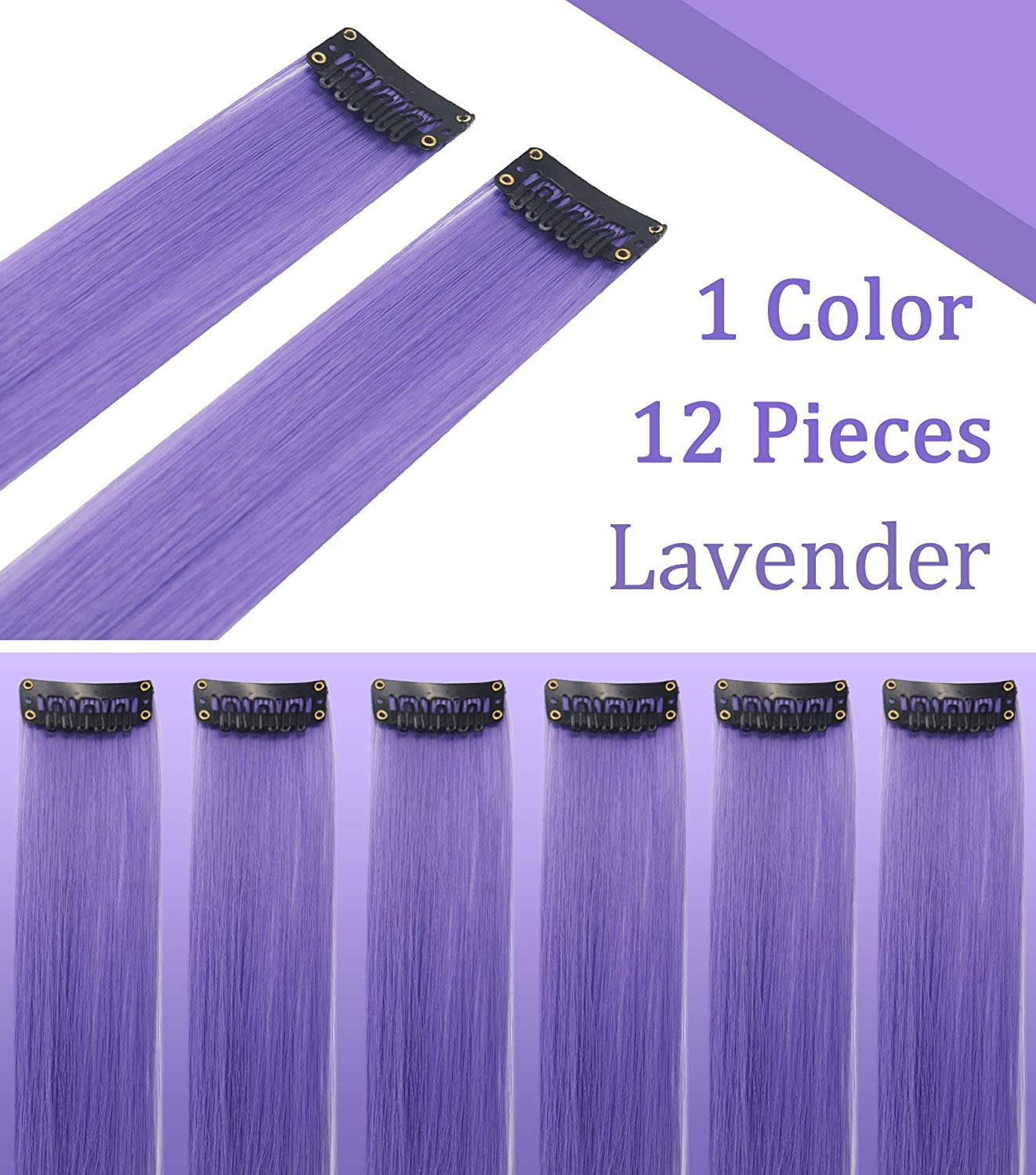 Lavender Hairpieces for Kids Highlights Straight Clip in Colored or Colorful Hair Extensions for Gir