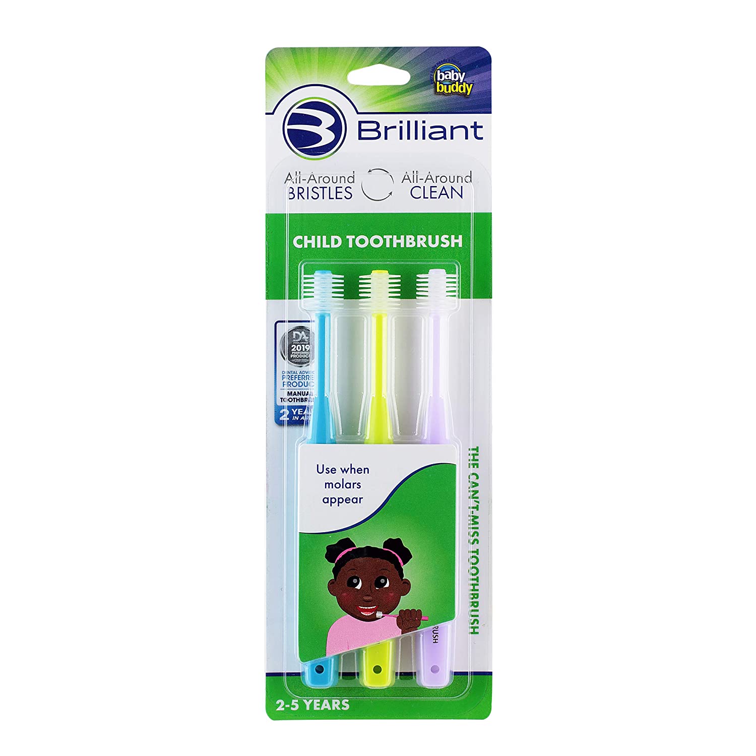 Brilliant Child Toothbrush by Baby Buddy - Ages 2-5 Years, When Molars Appear, Micro Bristles Clean