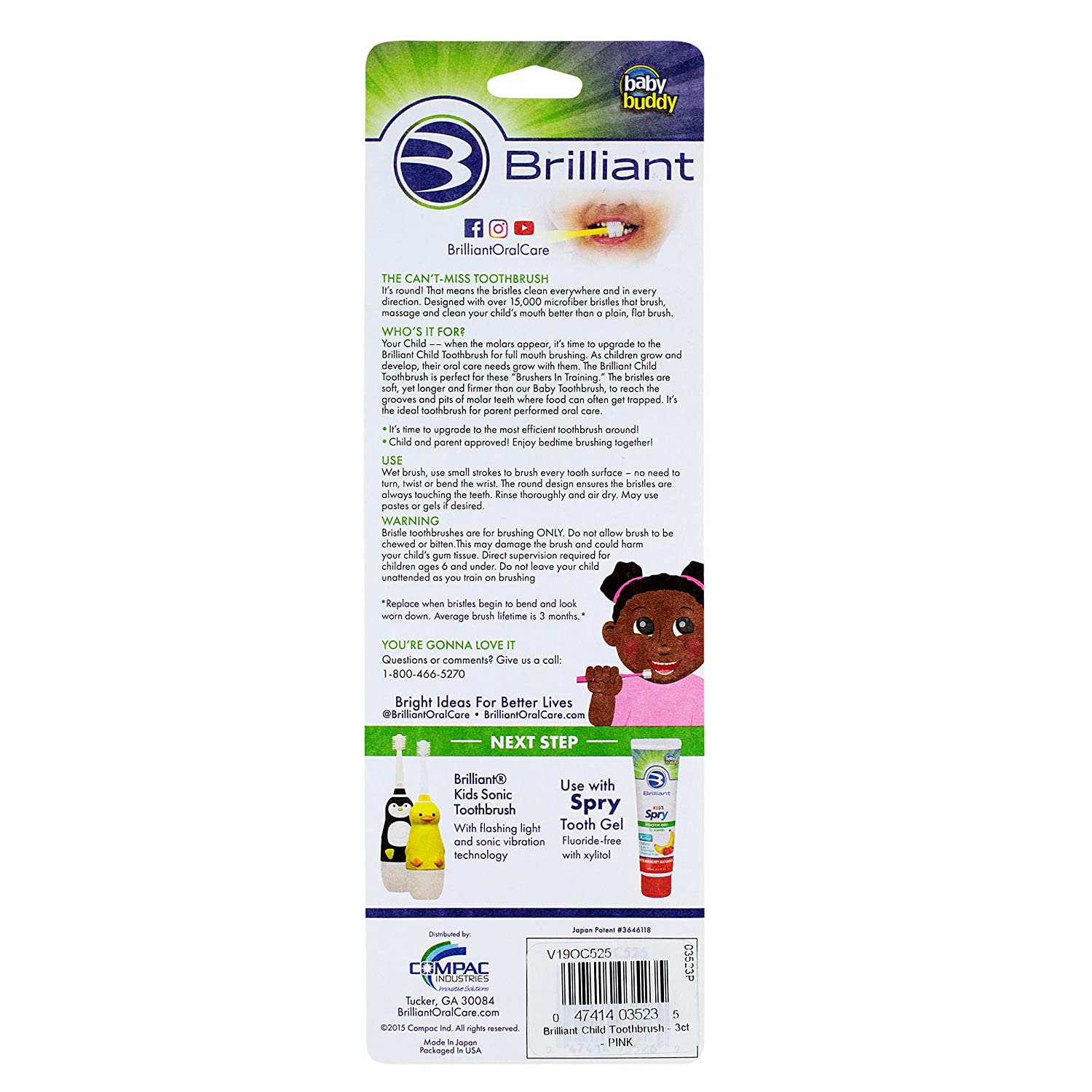 Brilliant Child Toothbrush by Baby Buddy - Ages 2-5 Years, When Molars Appear, Micro Bristles Clean