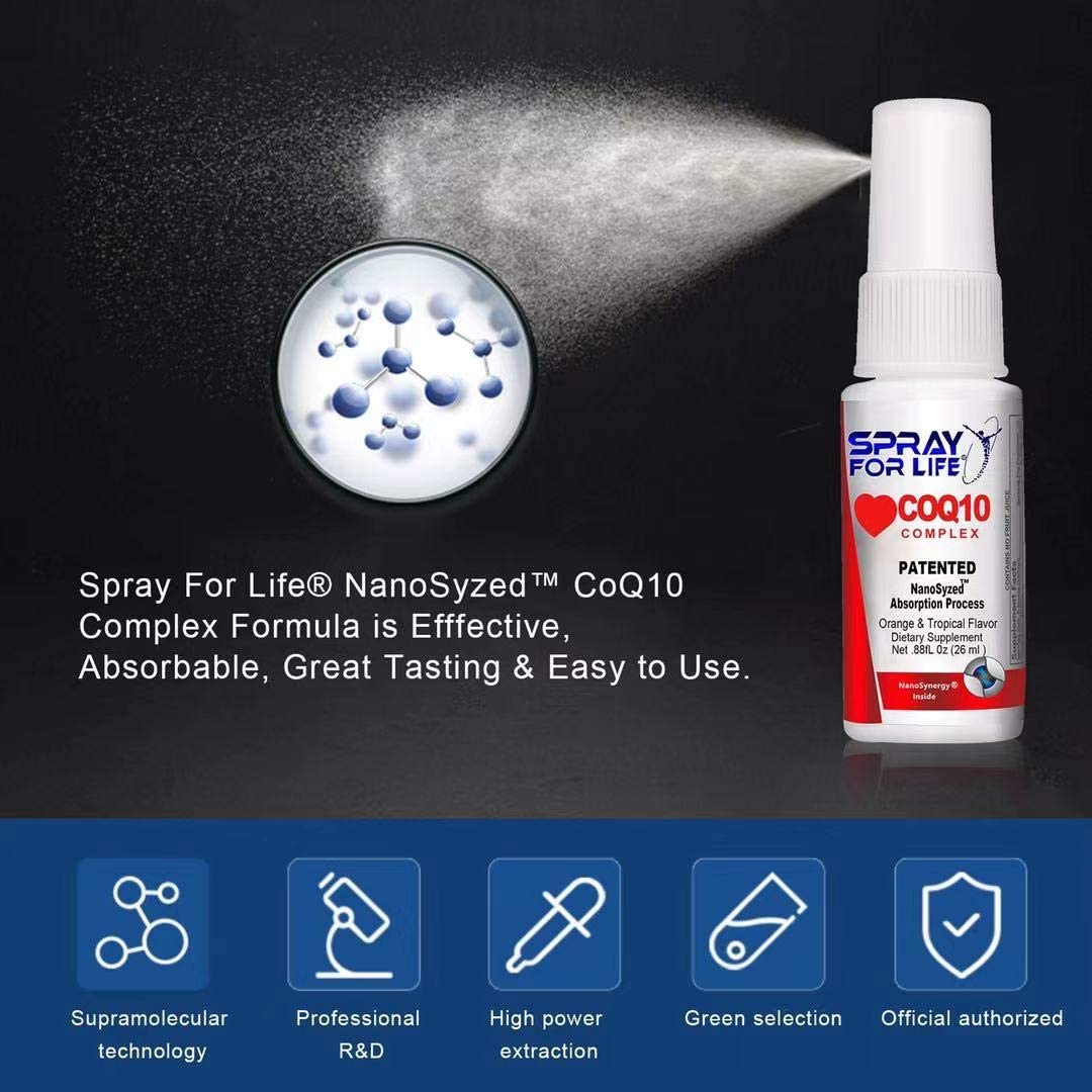 CoQ10 Complex Spray, Spray For Life Nano Coenzyme Q10 Liquid Oral Throat Spray, Effective Absorbable