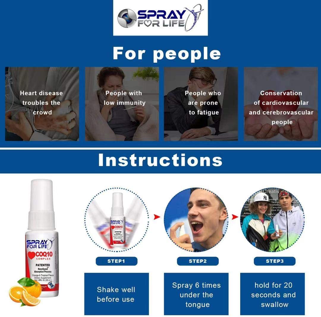 CoQ10 Complex Spray, Spray For Life Nano Coenzyme Q10 Liquid Oral Throat Spray, Effective Absorbable