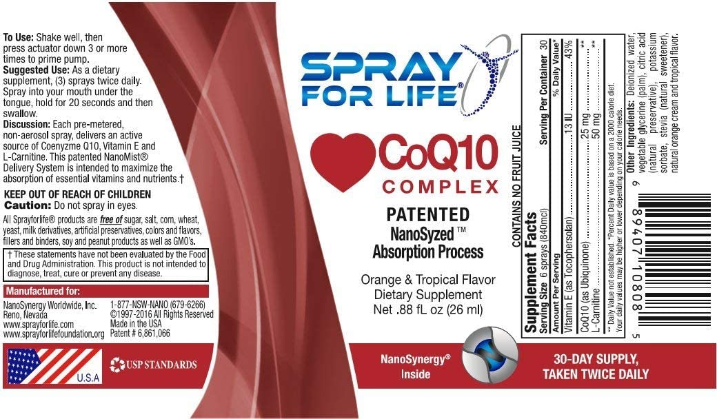 CoQ10 Complex Spray, Spray For Life Nano Coenzyme Q10 Liquid Oral Throat Spray, Effective Absorbable