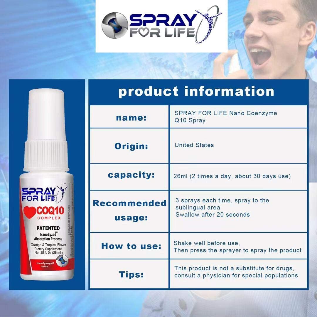 CoQ10 Complex Spray, Spray For Life Nano Coenzyme Q10 Liquid Oral Throat Spray, Effective Absorbable