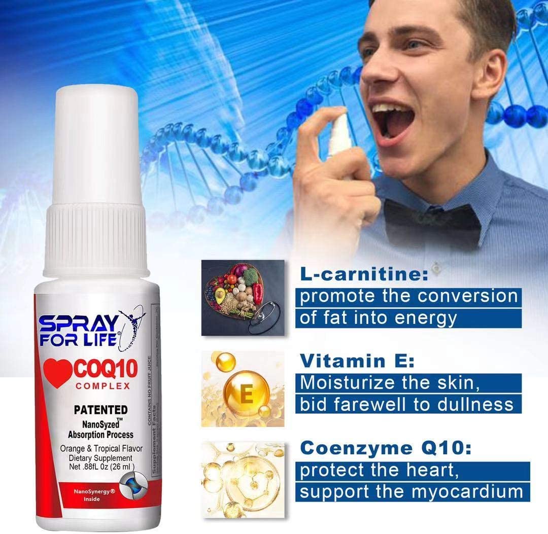 CoQ10 Complex Spray, Spray For Life Nano Coenzyme Q10 Liquid Oral Throat Spray, Effective Absorbable