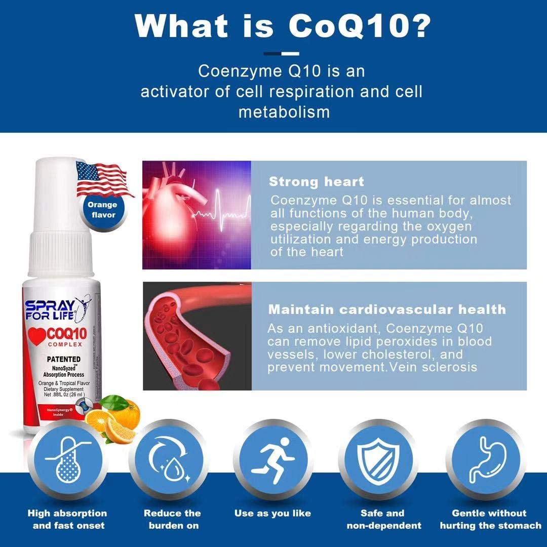 CoQ10 Complex Spray, Spray For Life Nano Coenzyme Q10 Liquid Oral Throat Spray, Effective Absorbable
