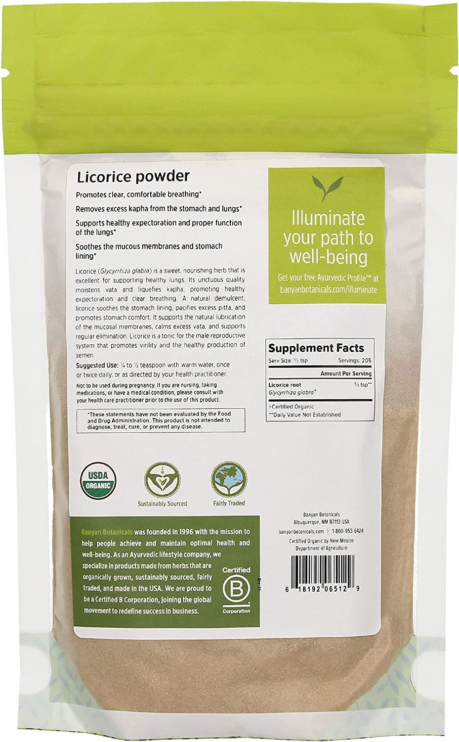 Banyan Botanicals Licorice Root Powder, 1/2 Pound USDA Organic