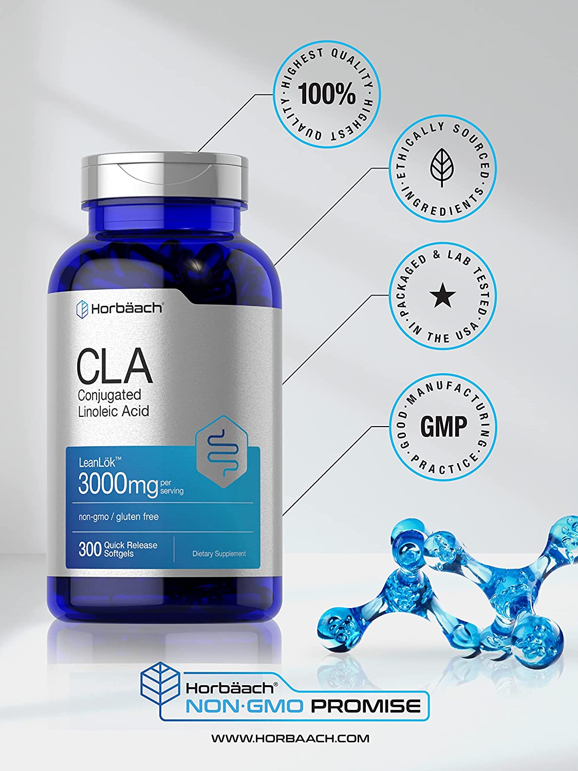 CLA 3000 mg | 300 Softgel Pills | Maximum Potency | Conjugated Lineolic Acid from Safflower Oil | No