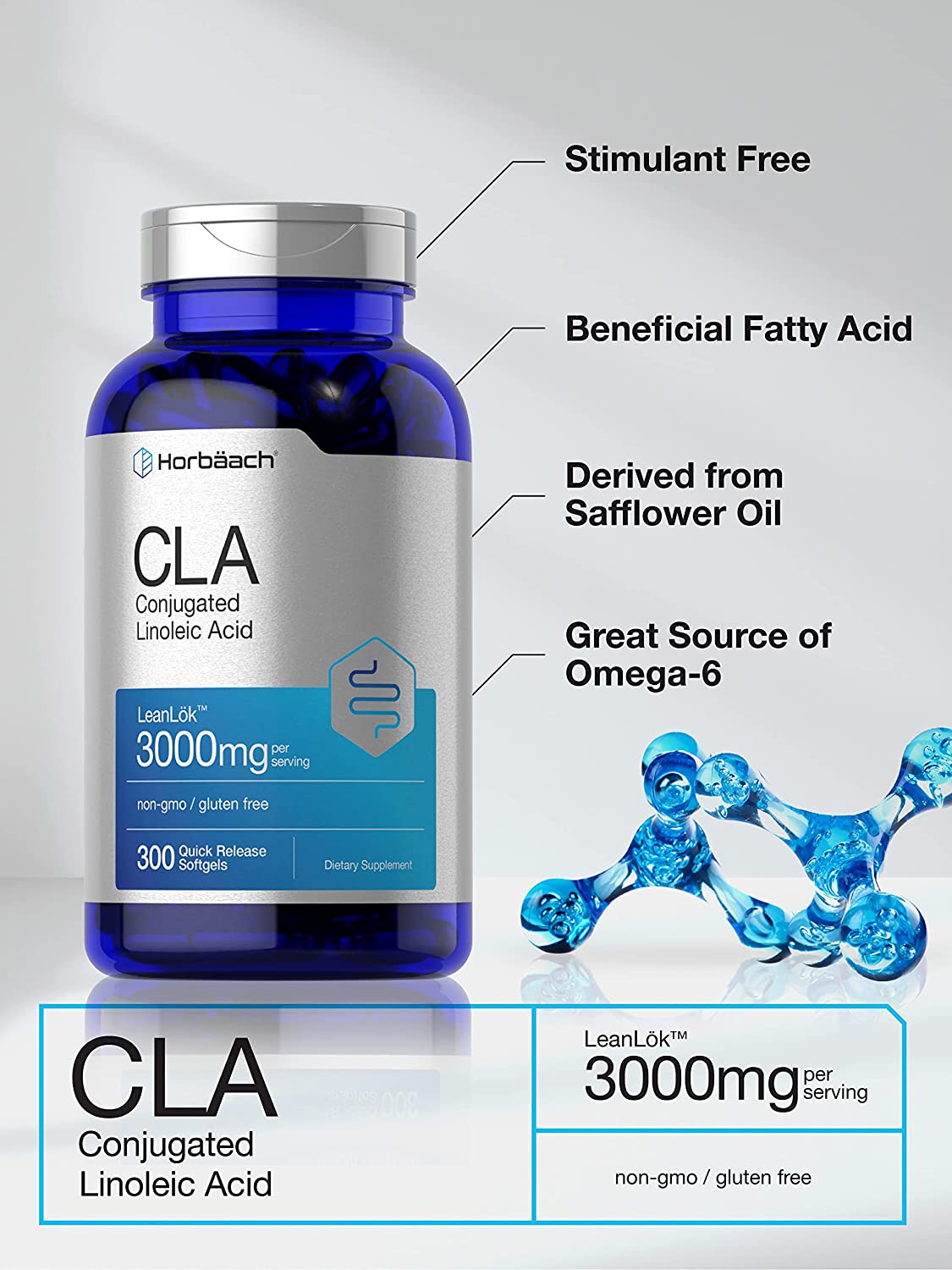 CLA 3000 mg | 300 Softgel Pills | Maximum Potency | Conjugated Lineolic Acid from Safflower Oil | No