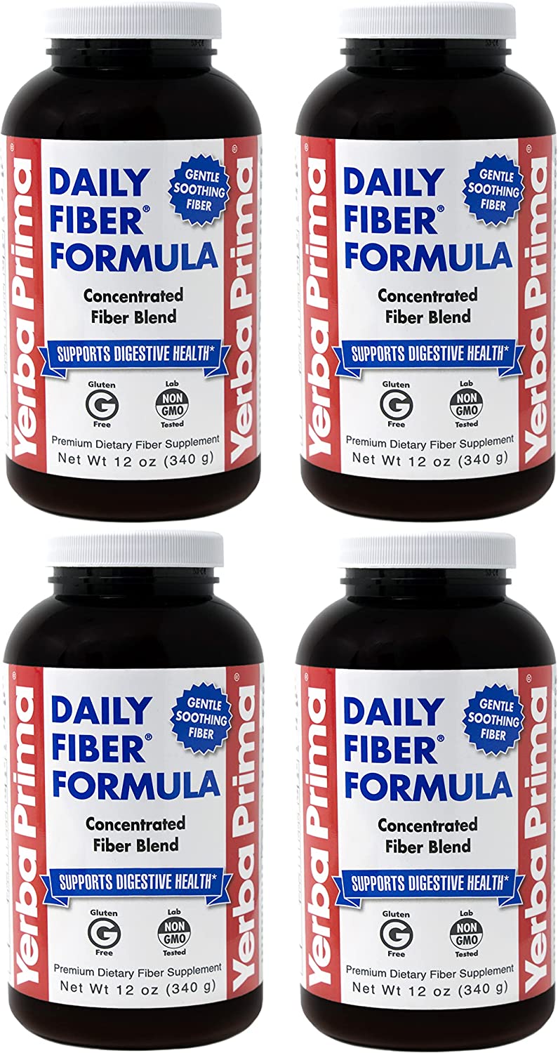 Yerba Prima Daily Fiber Formula Powder - 12 oz (Pack of 4) - Soluble & Insoluble Dietary Fiber Suppl
