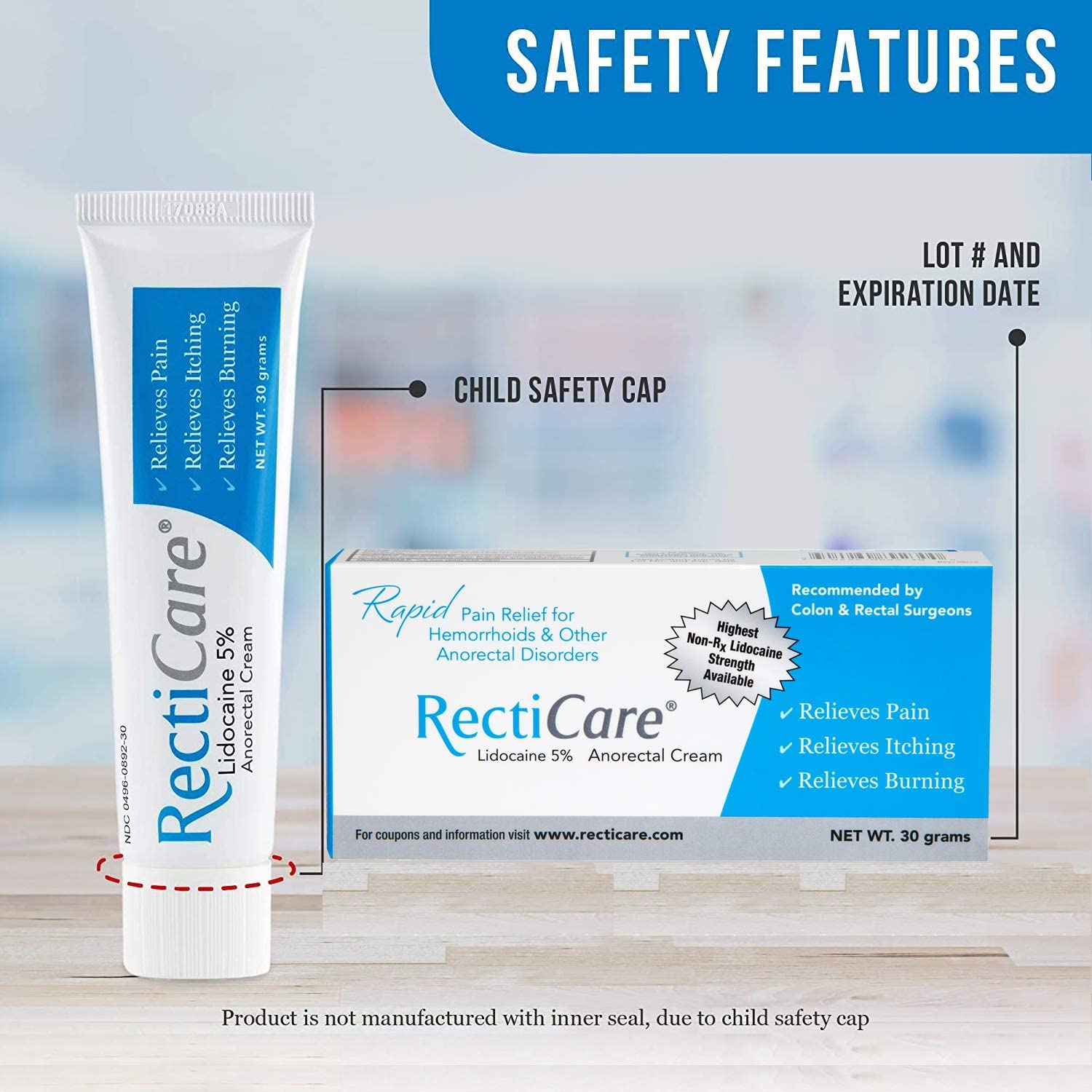 RectiCare Anorectal Lidocaine 5% Cream: Topical Numbing Cream for Treatment of Hemorrhoids & Other A