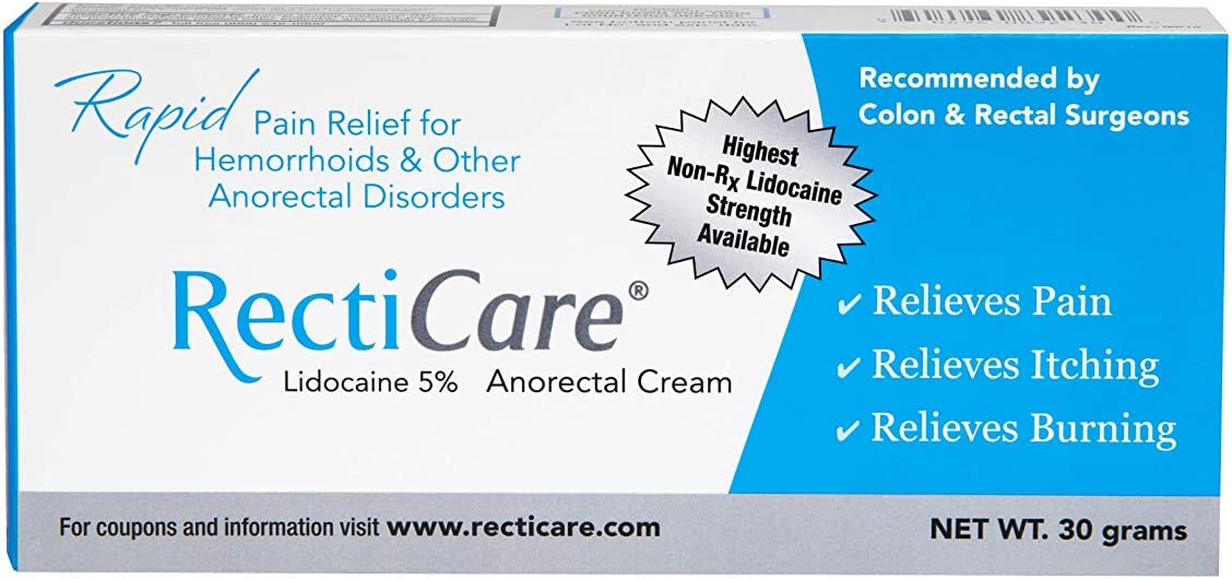 RectiCare Anorectal Lidocaine 5% Cream: Topical Numbing Cream for Treatment of Hemorrhoids & Other A
