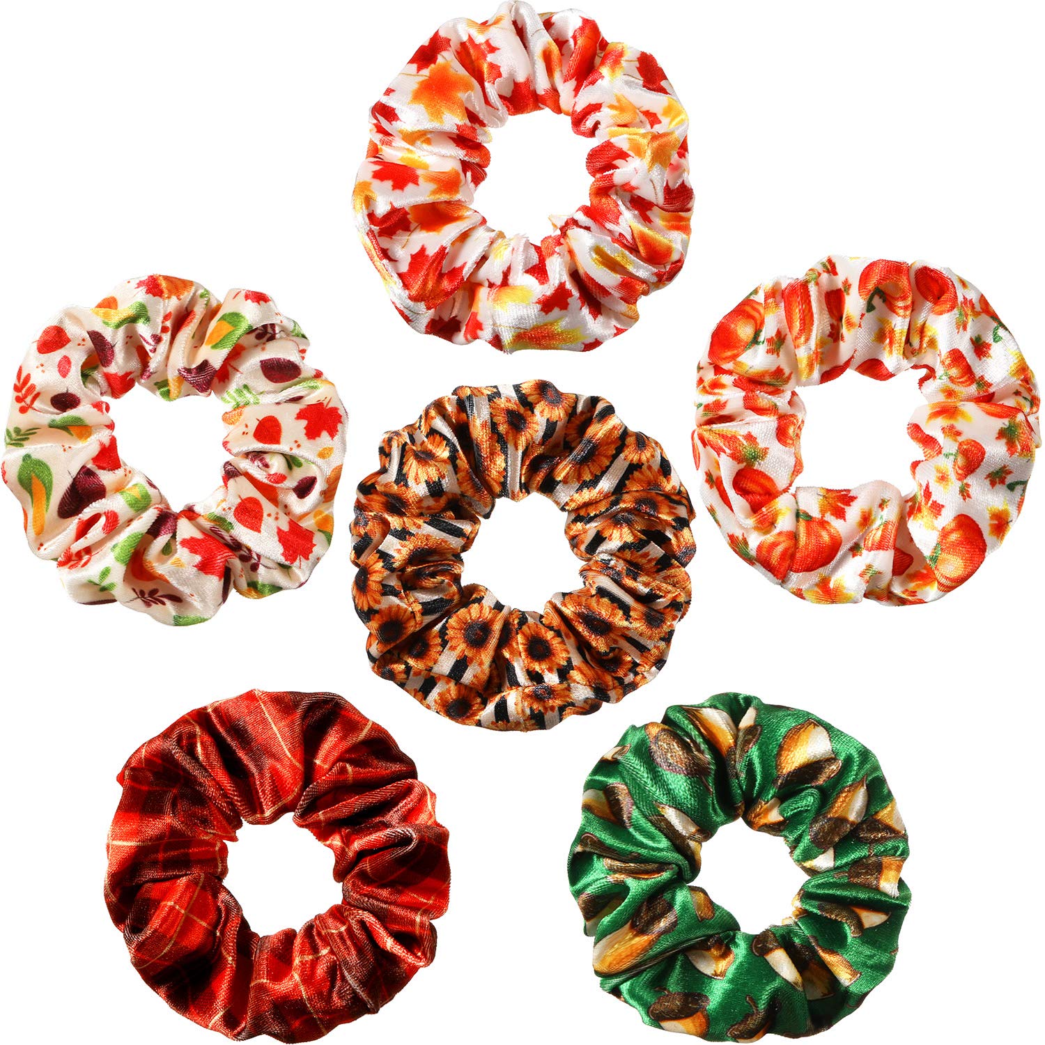 6 Pieces Fall Hair Scrunchies Autumn Hair Accessories Velvet Scrunchy Maple Leaves Pumpkin Hair Ties