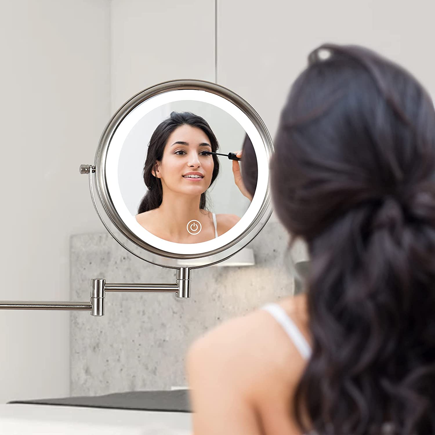 Wall Mounted Lighted Makeup Mirror 10X LED Magnifying Mirror with 3 Color Lights, Double Sided, Touc