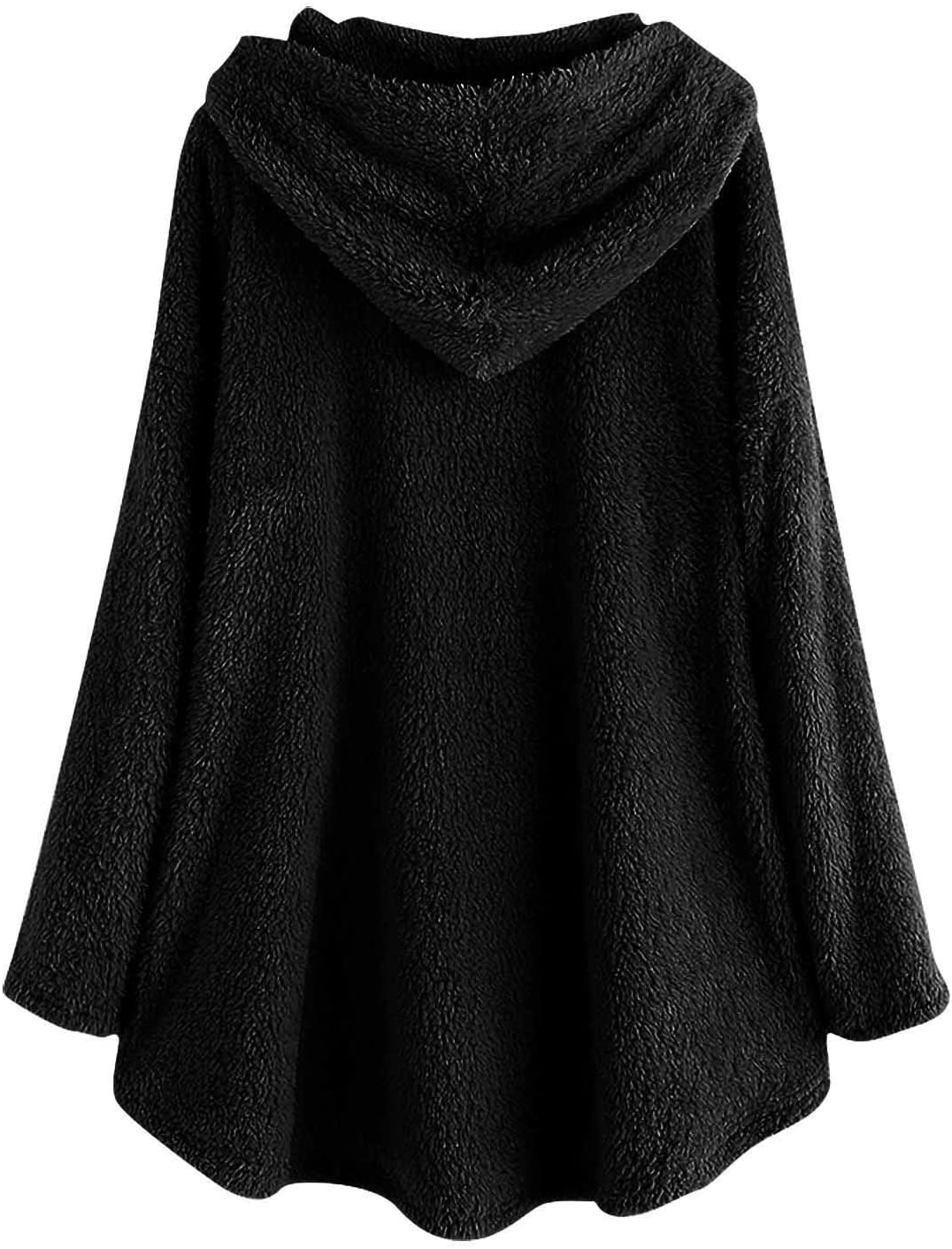 Dosoop Womens Fleece Warm Hoodie Fleece Pullover Autumn Winter Plush Cat Embroidery Plus Size Hooded