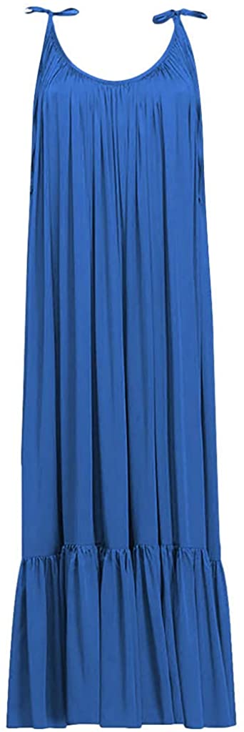 Xinantime Womens Boho Maxi Solid Sleeveless Long Backless Dress Evening Party Beach Dress