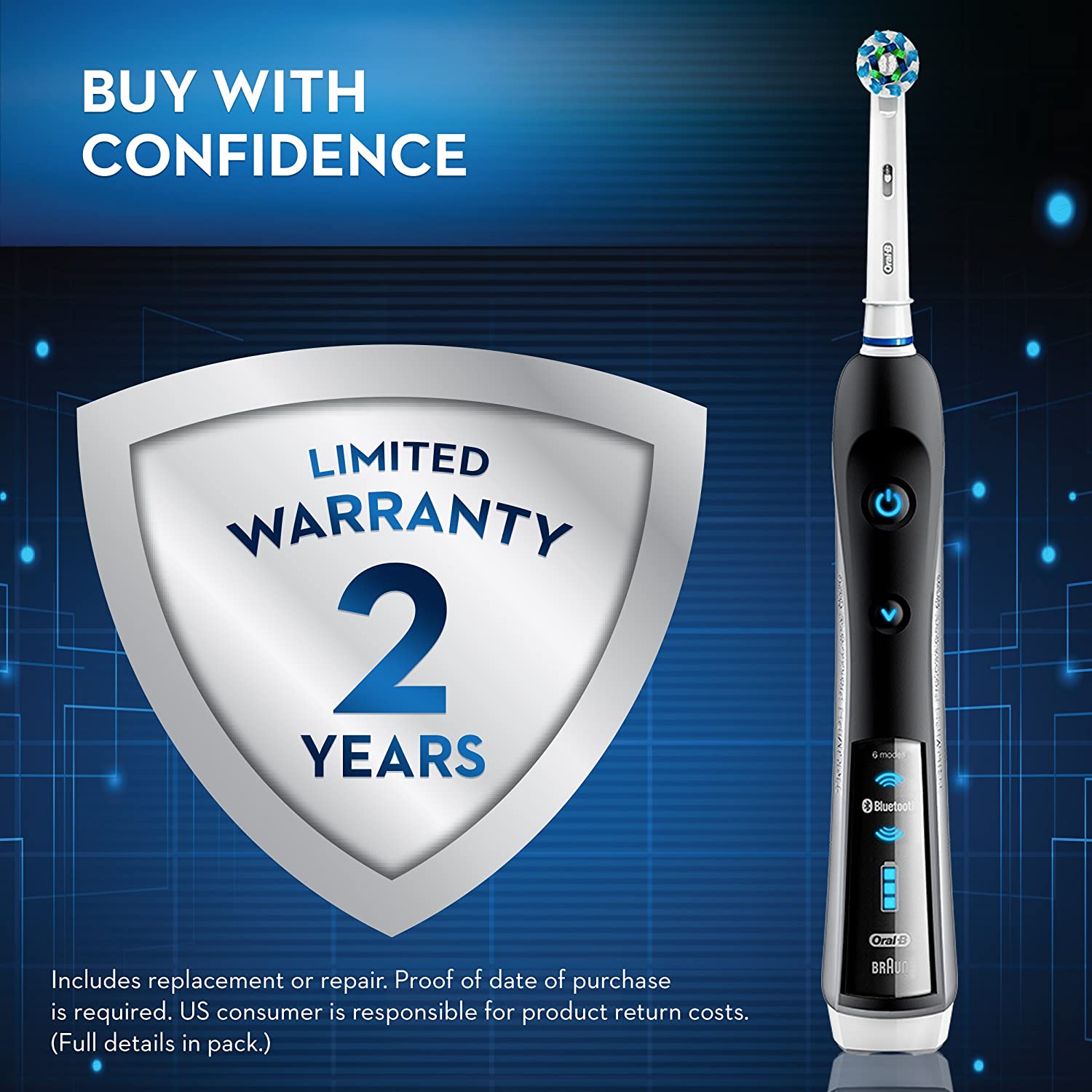 Electric Toothbrush, Oral-B Pro 7000 SmartSeries Black Electronic Power Rechargeable Toothbrush with