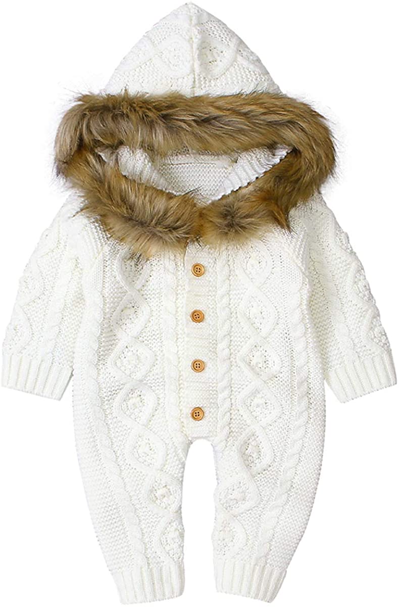 oenbopo Baby Jumpsuit Toddler Long Sleeve Knitwear Hooded Bodysuit Hoodie Button Playsuit Outfit Clo