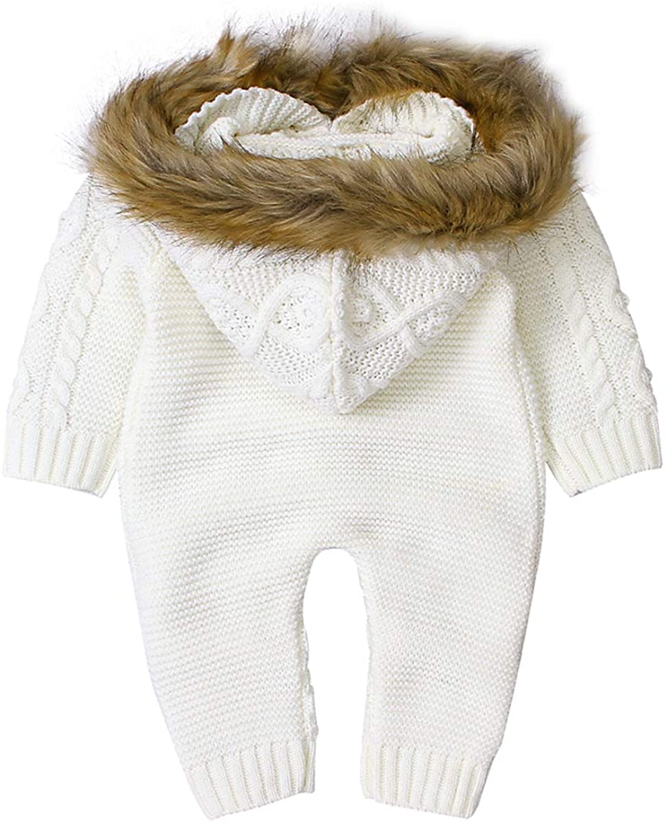 oenbopo Baby Jumpsuit Toddler Long Sleeve Knitwear Hooded Bodysuit Hoodie Button Playsuit Outfit Clo