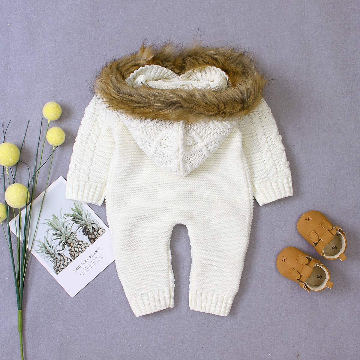 oenbopo Baby Jumpsuit Toddler Long Sleeve Knitwear Hooded Bodysuit Hoodie Button Playsuit Outfit Clo