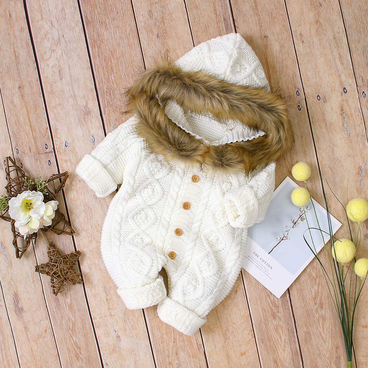 oenbopo Baby Jumpsuit Toddler Long Sleeve Knitwear Hooded Bodysuit Hoodie Button Playsuit Outfit Clo