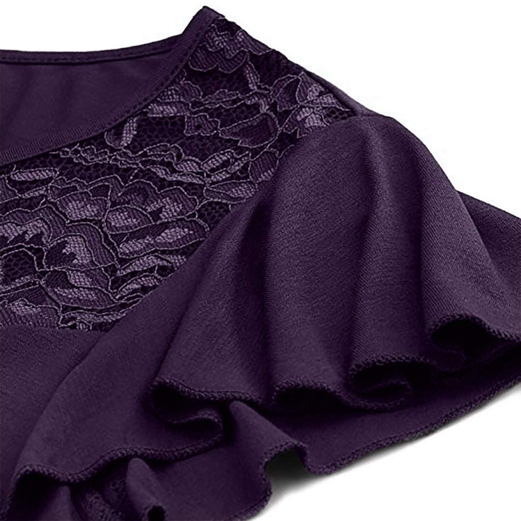 haoricu Tunics for Women Wear with Leggings Short Sleeve Ladies Solid Lace Patchwork Ruched Blouse T