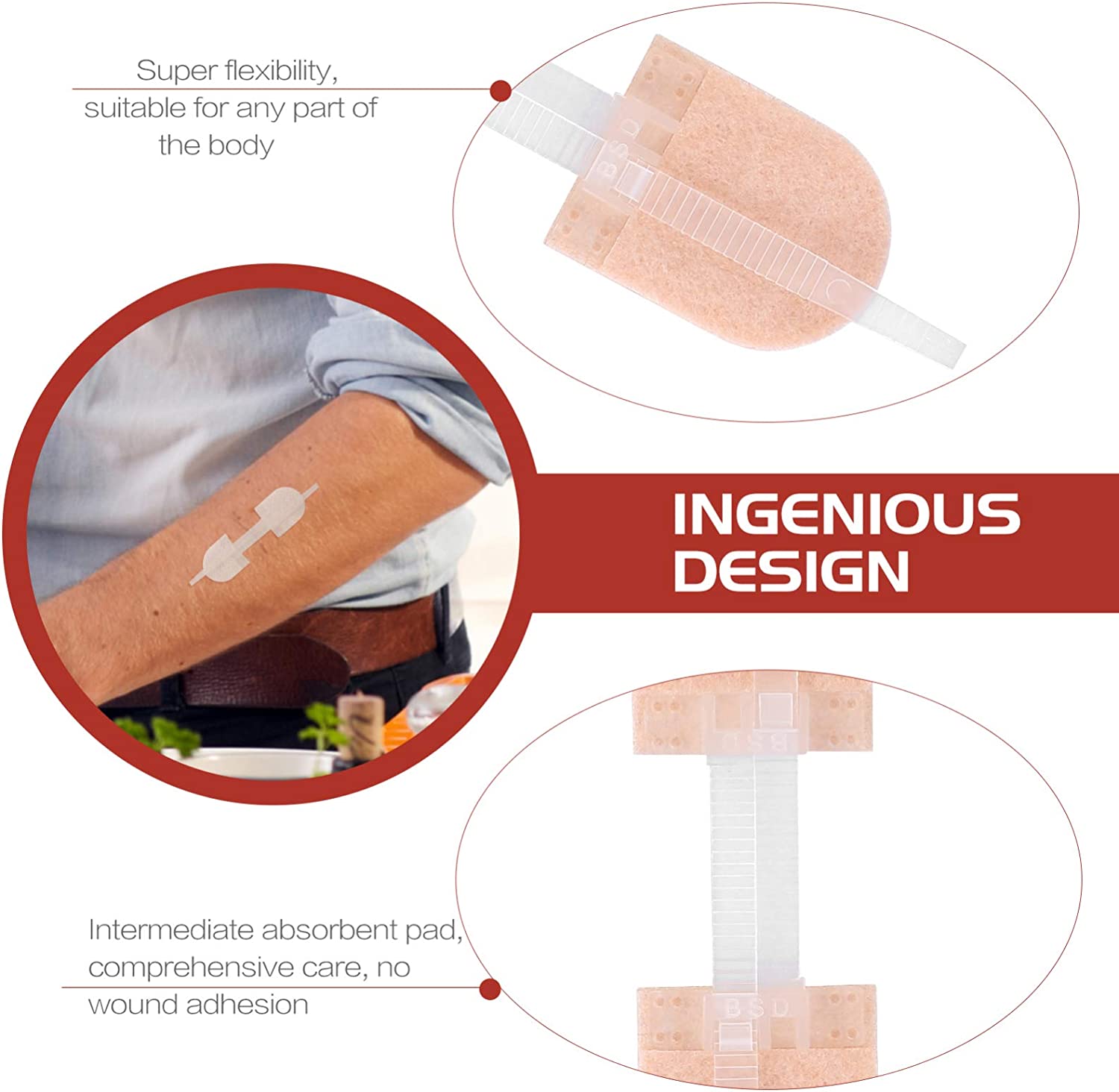 HEALLILY 3pcs Flexible Bandage Bandaid Laceration Repair Bandage Zip Tie Wound Bandages Adhesive Hem
