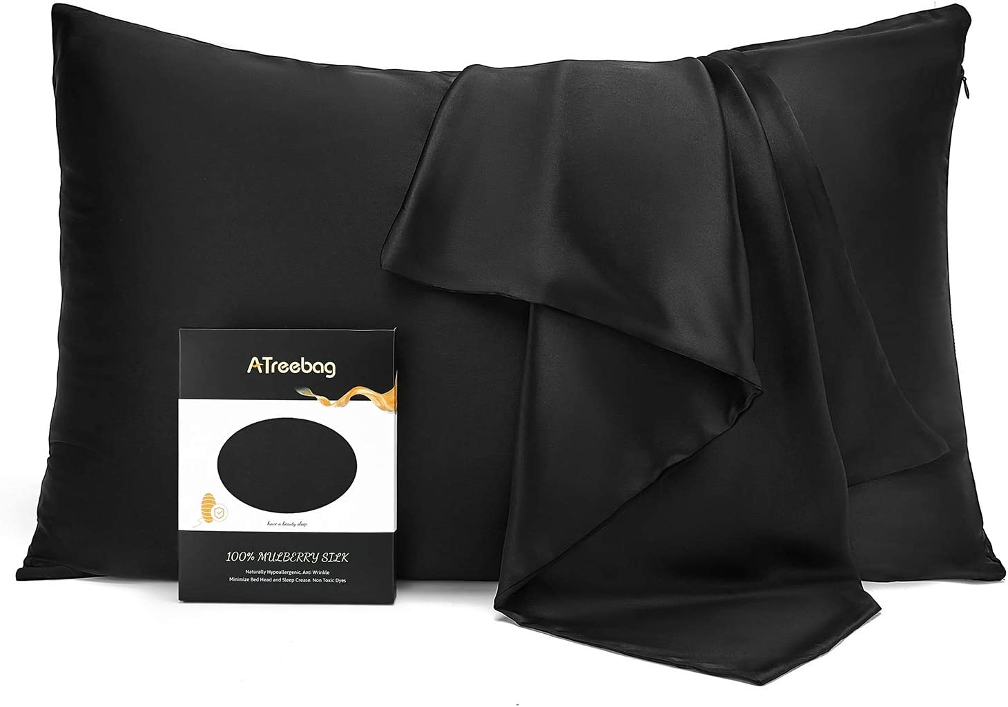 ATreebag 100% Mulberry Silk Pillowcase for Hair and Skin, Double Sided 19 Momme 600 Thread Count Pur