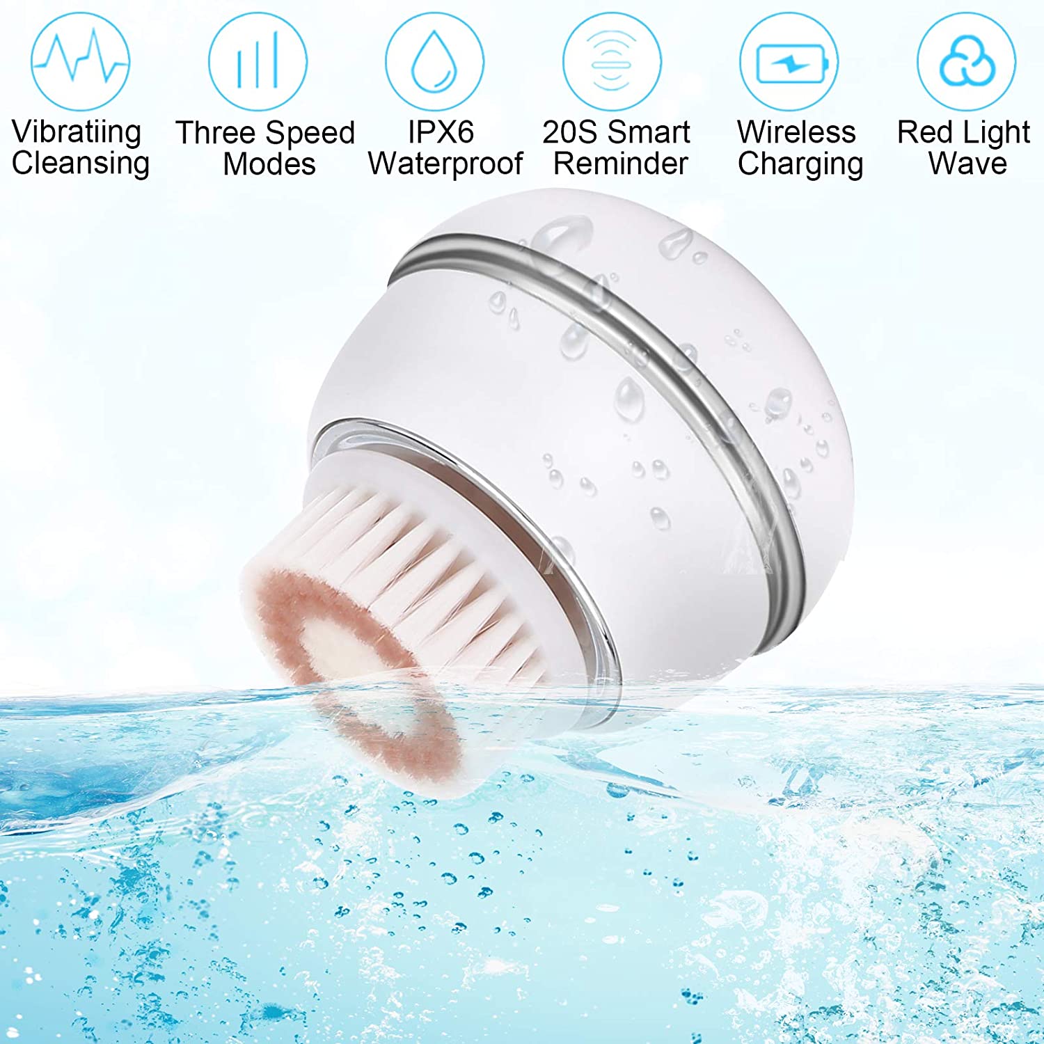 Facial Cleansing Brush, Electric Face Cleanser Brush Waterproof Wireless Massager for Deep Cleansing