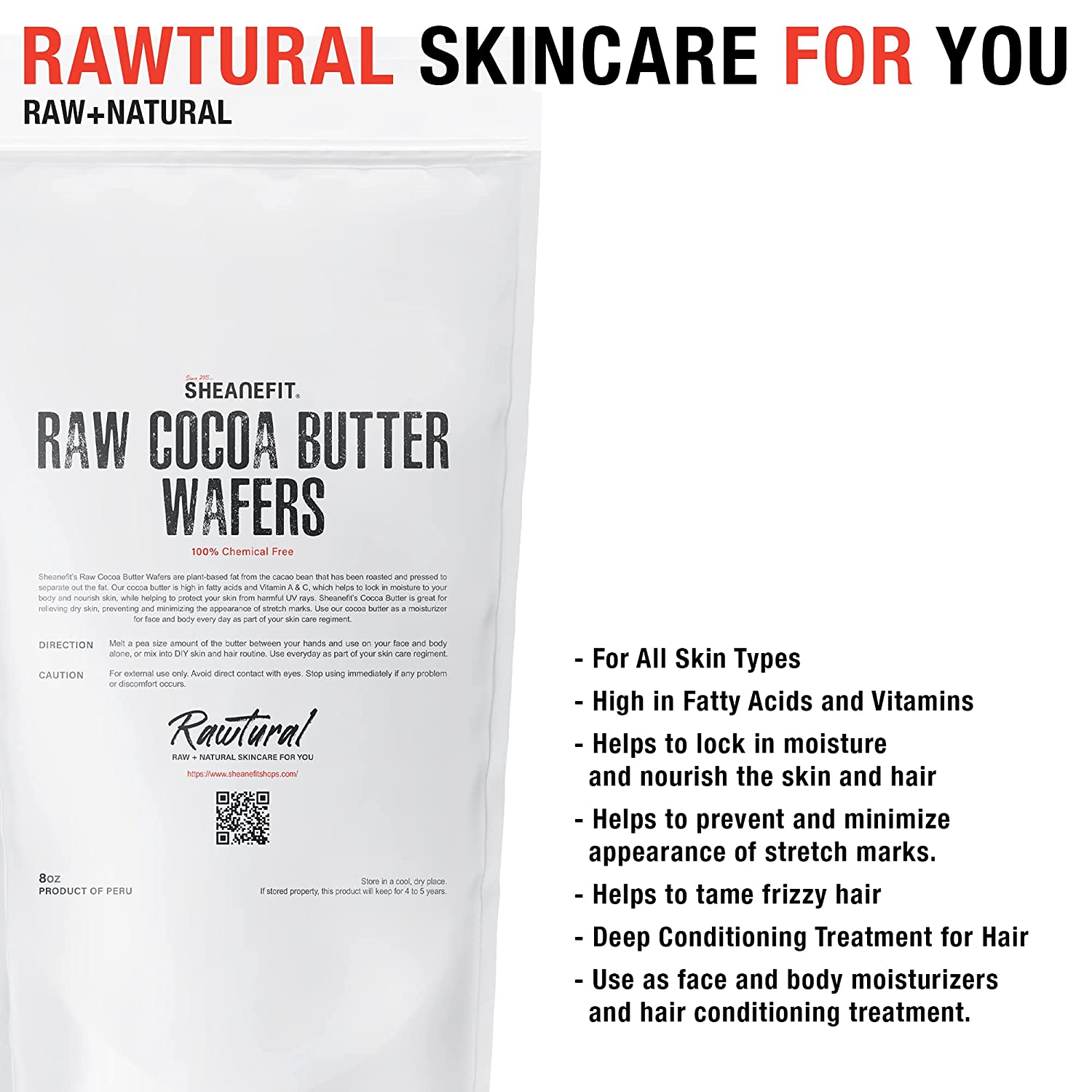 Sheanefit Raw Chemical Free Unrefined Cocoa Butter Wafers - Easy to Weigh, Great for DIY Body Butter