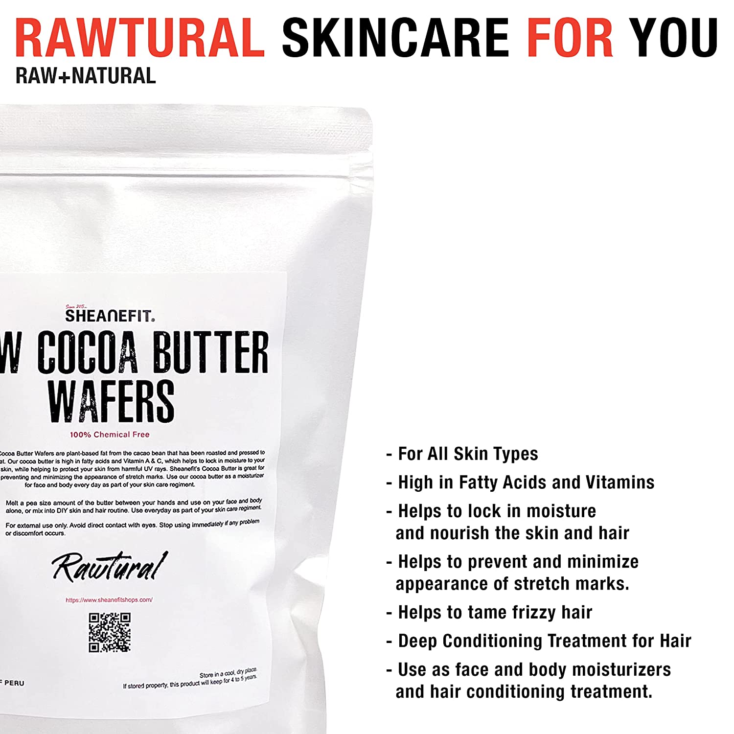 Sheanefit Raw Chemical Free Unrefined Cocoa Butter Wafers - Easy to Weigh, Great for DIY Body Butter