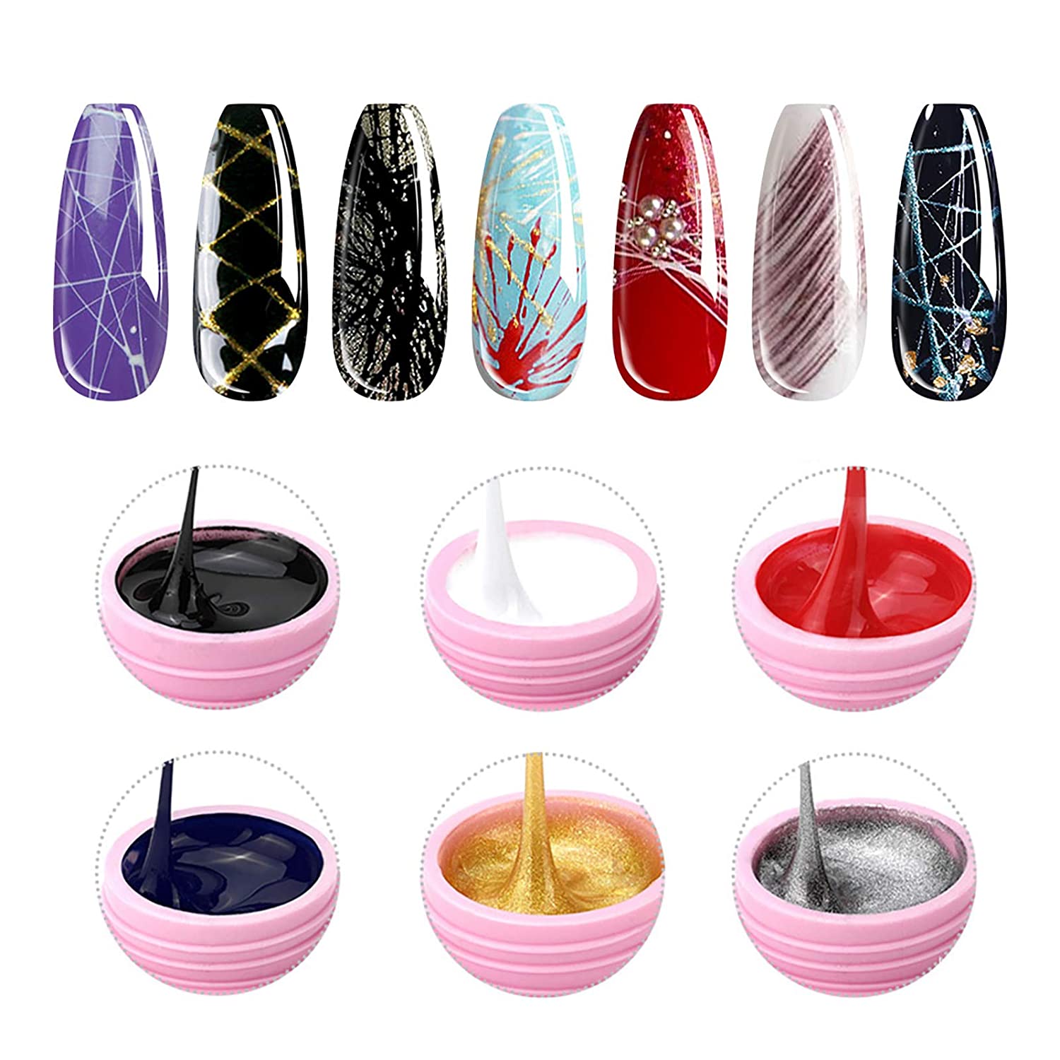 6 Colors Spider Gel, Saviland matrix Gel with Gel Paint Design Nail Art Wire Drawing Gel for Line (W