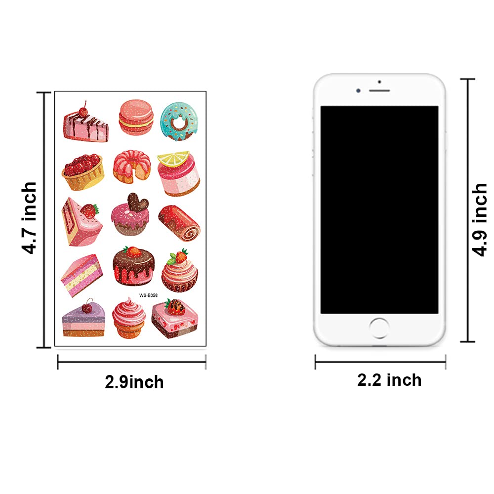 Glitter Tattoos for Kids, Glitter Flash Temporary Tattoos desserts Fake Tattoo Sticker for Girls Chi