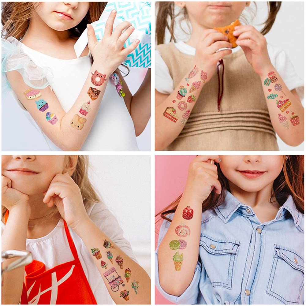Glitter Tattoos for Kids, Glitter Flash Temporary Tattoos desserts Fake Tattoo Sticker for Girls Chi
