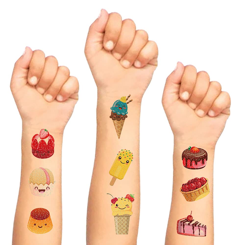 Glitter Tattoos for Kids, Glitter Flash Temporary Tattoos desserts Fake Tattoo Sticker for Girls Chi