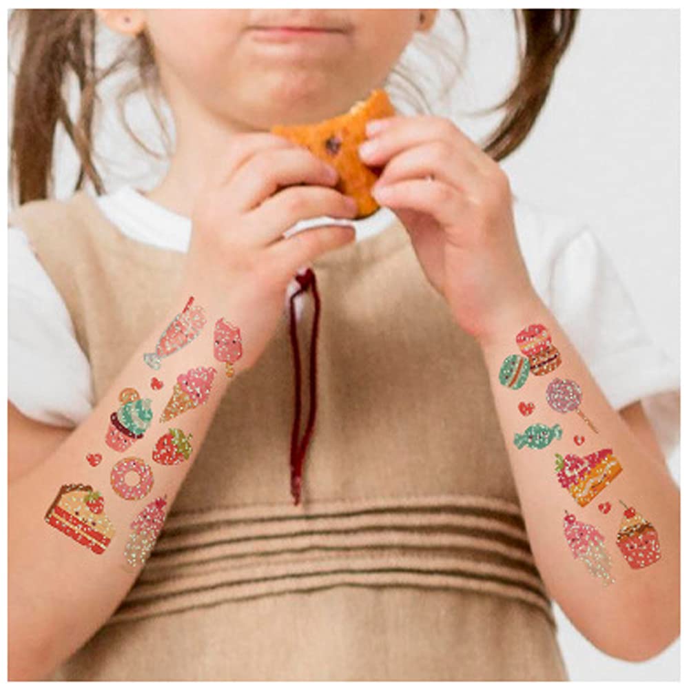 Glitter Tattoos for Kids, Glitter Flash Temporary Tattoos desserts Fake Tattoo Sticker for Girls Chi