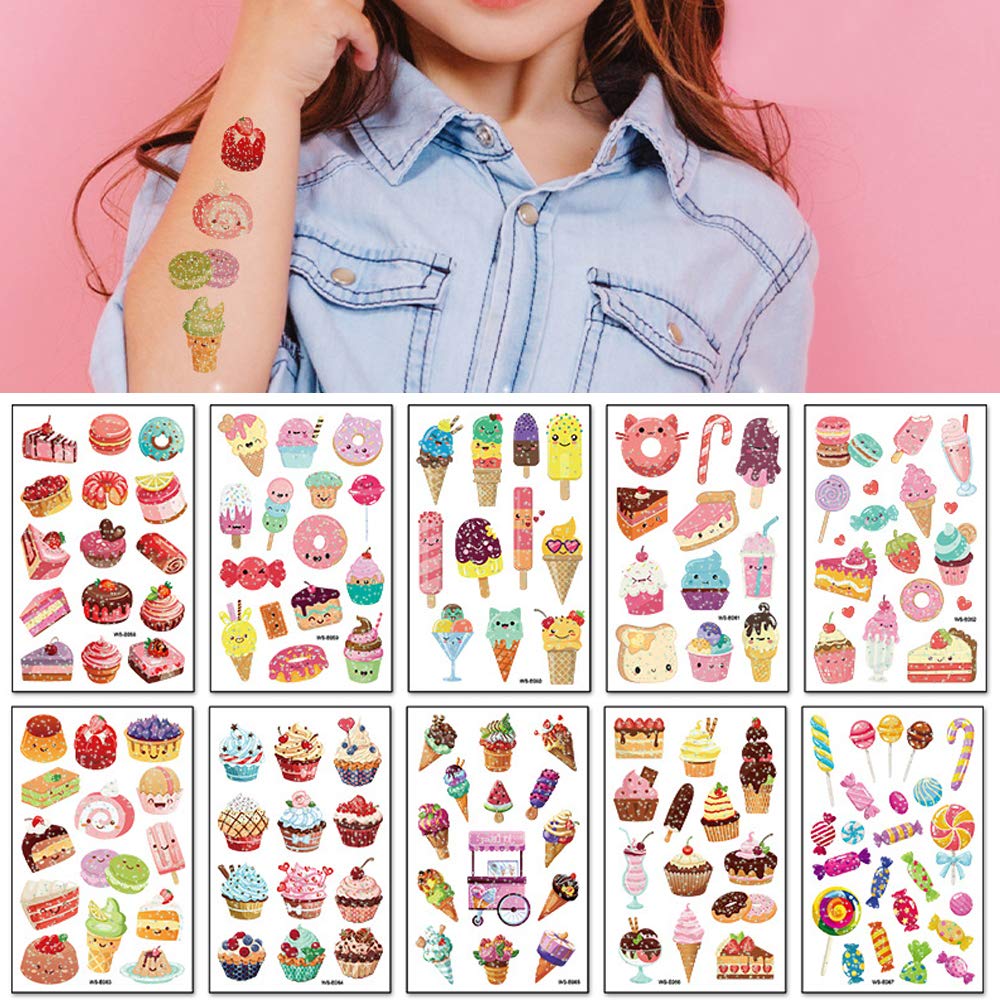 Glitter Tattoos for Kids, Glitter Flash Temporary Tattoos desserts Fake Tattoo Sticker for Girls Chi
