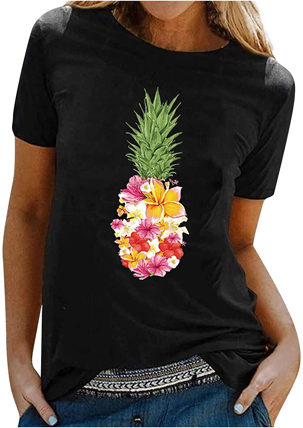 Dosoop Graphic T Shirts for Women Short Sleeve Colorful Print Crewneck Tee Shirts Tops Blouse Plus S