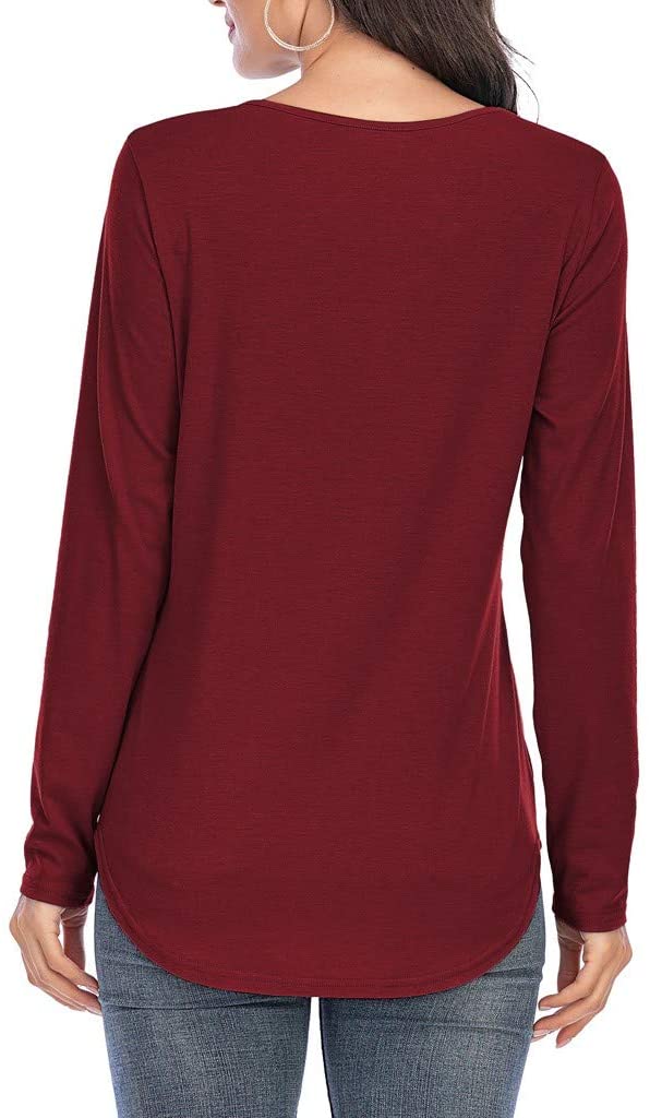 Dosoop Fashion Womens Long Sleeve Solid Color V Neck Shirts Casual Elegant Pullover Casual Loose Top