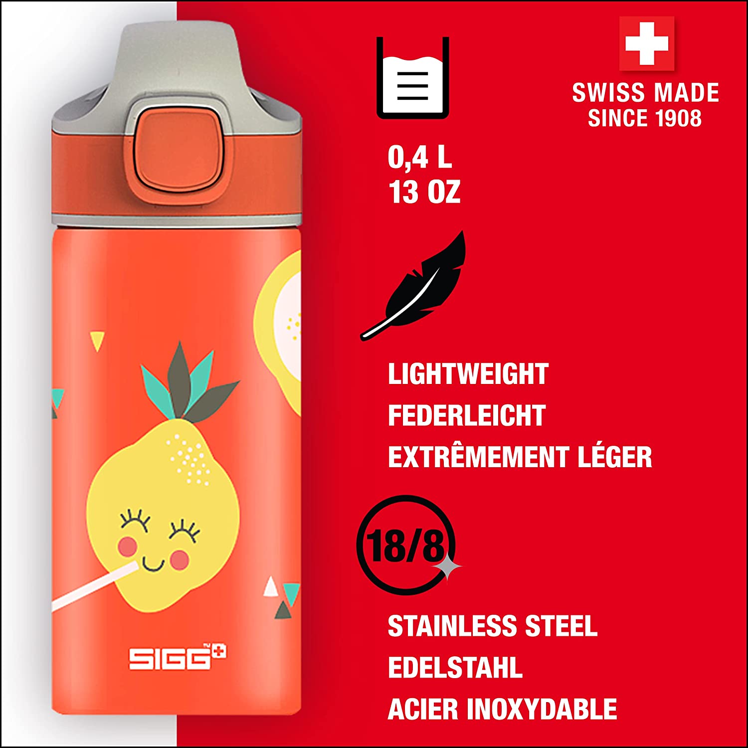 Sigg Miracle Lemon Kids Drinking Bottle (0.4 L), Durable Kids Bottle with Leak-Proof lid, one-Handed