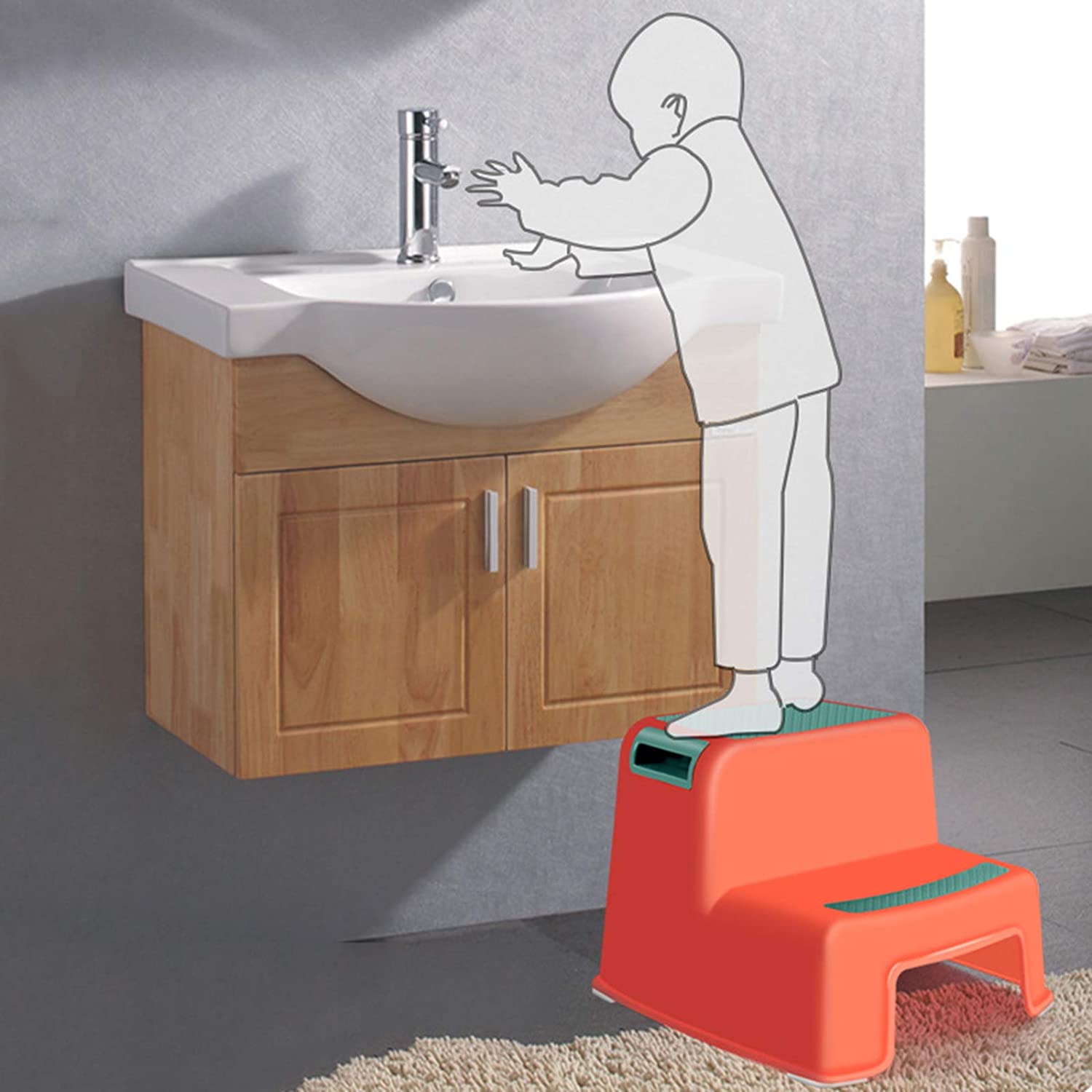 Niduo Bear Bathroom Step Stool Kids Dual Height 2 Step Stool,Stepping Stool for Toddlers Potty Train