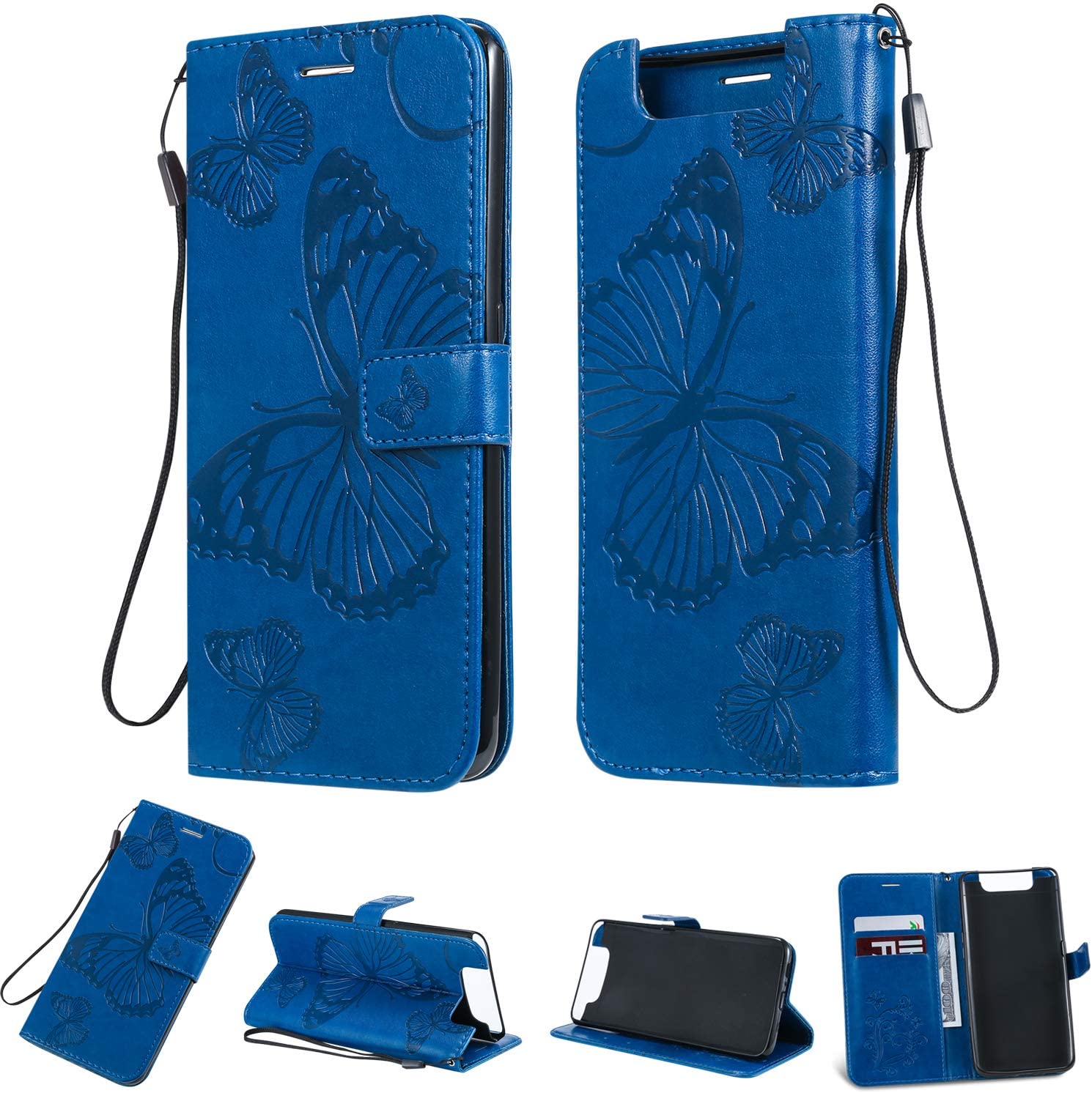 Amocase Wallet Leather Case with 2 in 1 Stylus for Samsung Galaxy A80,Premium Strap 3D Butterfly Mag