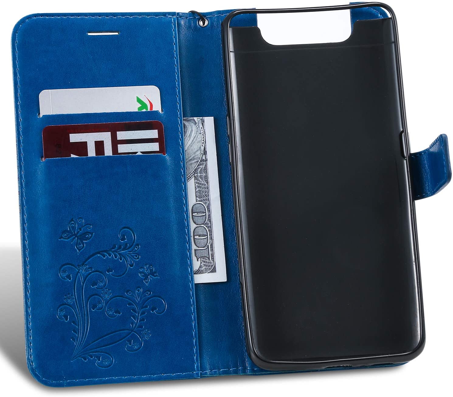 Amocase Wallet Leather Case with 2 in 1 Stylus for Samsung Galaxy A80,Premium Strap 3D Butterfly Mag