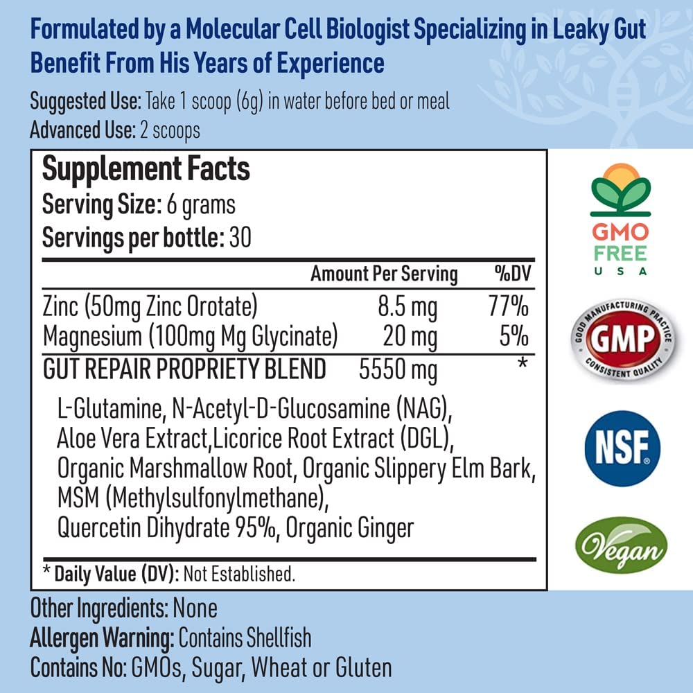 Leaky Gut Repair Powder – Glutamine Powder w/Slippery Elm & Marshmallow Root - Leaky Gut Repair Su