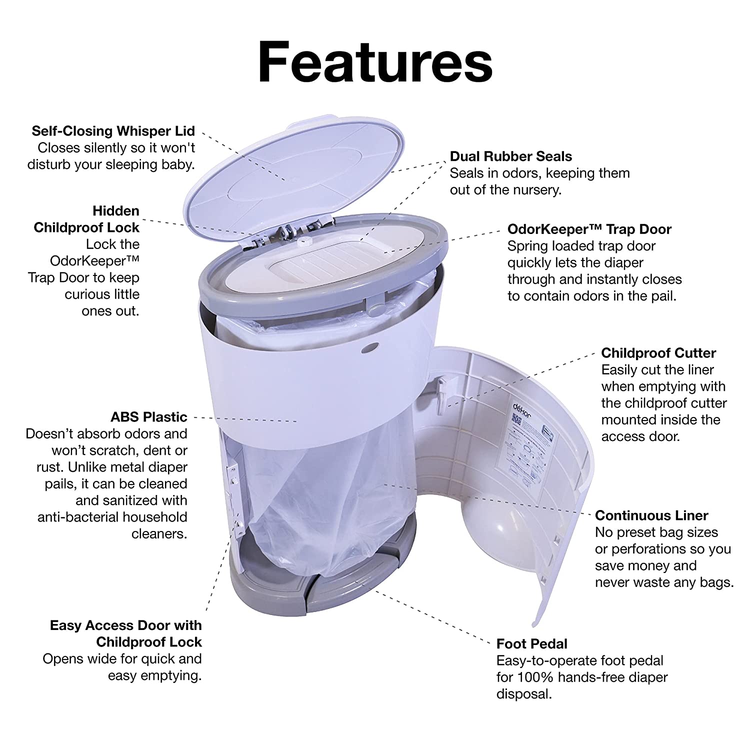 Dekor Plus Hands-Free Diaper Pail | Gray | Easiest to Use | Just Step – Drop – Done | Doesn’t
