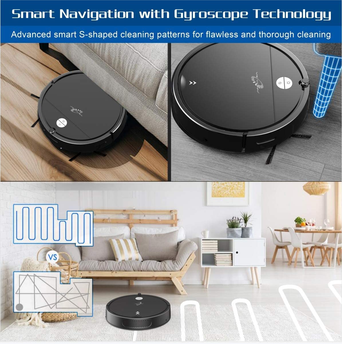 Robot Vacuum Cleaner with 360° Smart Sensor Protection, 2600mAh, 100mins Run Time, 6 Clean Modes, S