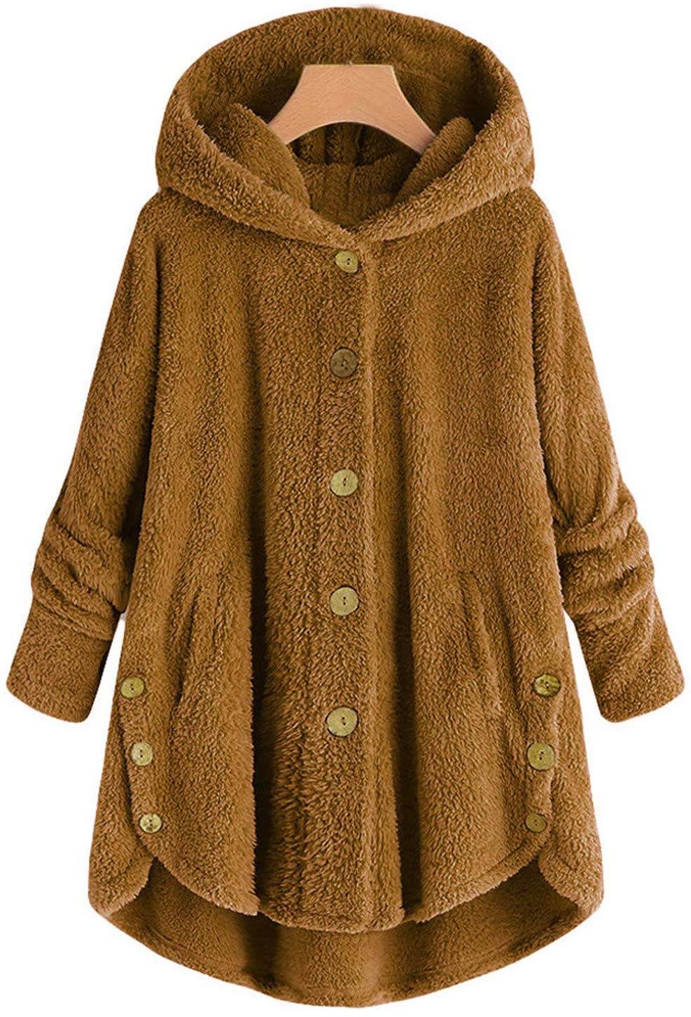 Dosoop Women Winter Hoodies Coat Loose Sweatshirt Plus Size Outerwear Button Plush Tops Hooded Cardi