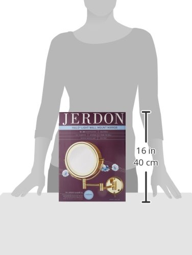 Jerdon 8.5-Inch Lighted Wall Mount Makeup Mirror with 8x Magnification, Bright Brass Finish